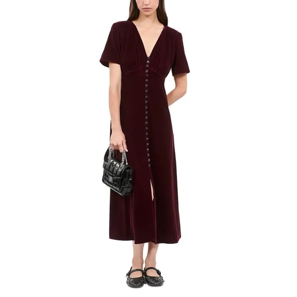 NWT The Kooples Velvet Short Sleeve Midi Dress - Small